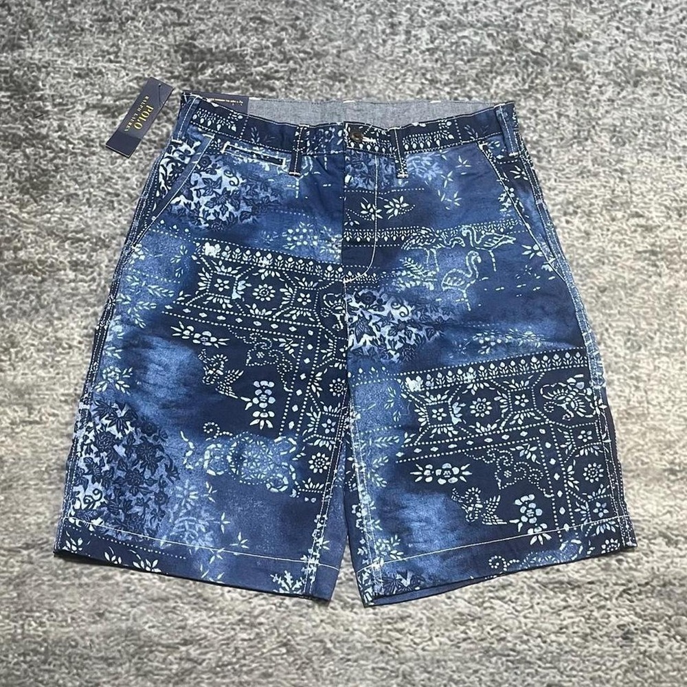 NWT Polo Ralph Lauren Chino Shorts Relaxed Fit Bandana Blue Mens 30